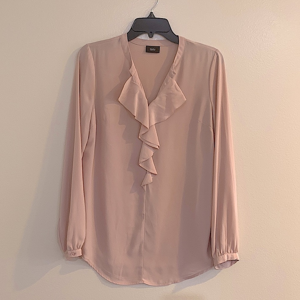 Mossimo Modest Workwear Blush Nude Sheer Long Sleeves Blouse